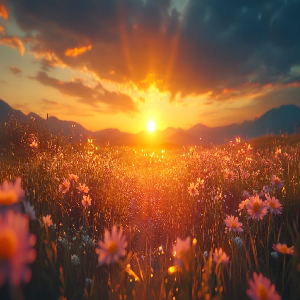 Midjourney aspect ratio guide example of a beautiful sunset created using the 1:1 aspect ratio parameter