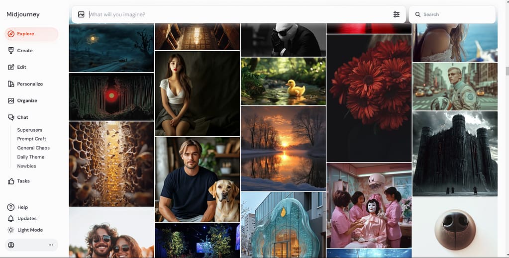 view of Midjourney home page