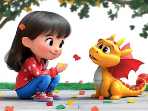animated girl talking with dragon
