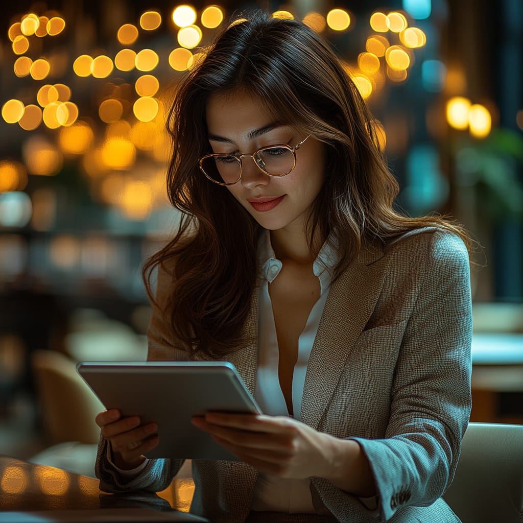 businesswoman looking at tablet
