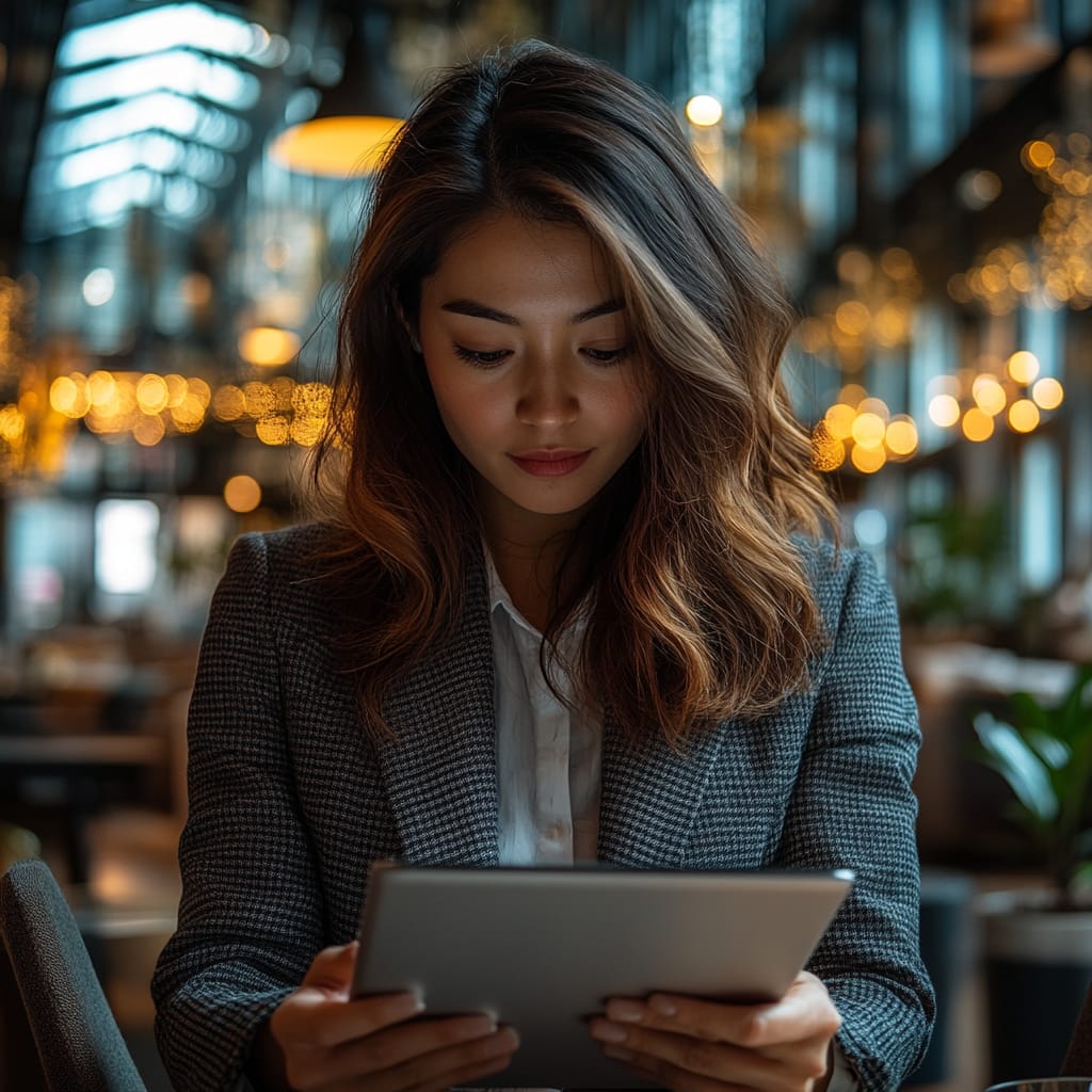 professional business woman looking at tablet