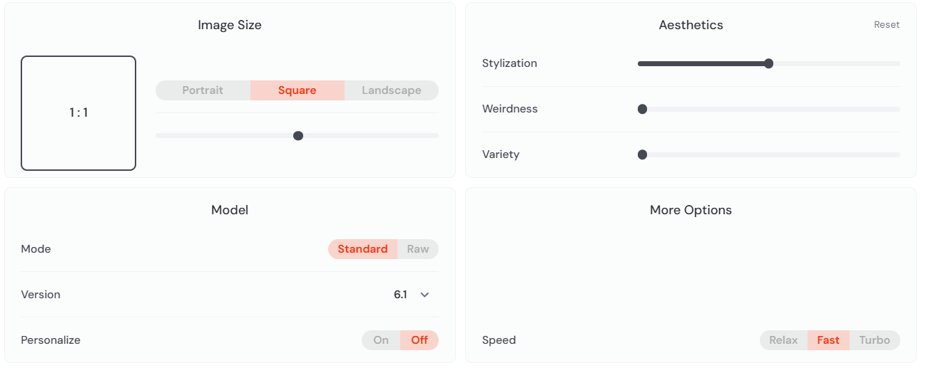 how to Midjourney settings while using Midjourney website to generate images.