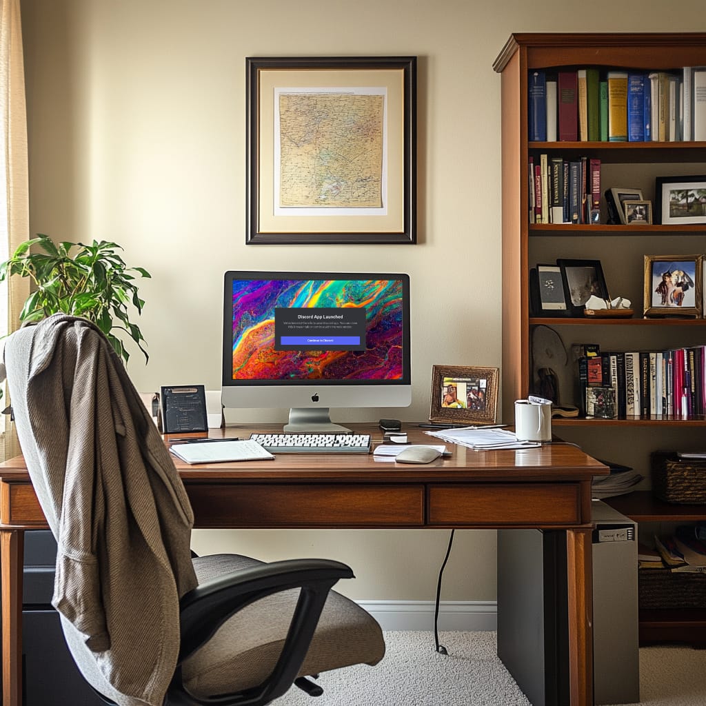 computer monitor in home office showing downloading discord software