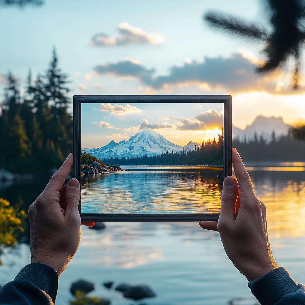 hands holding picture frame for visualizing aspect ratio