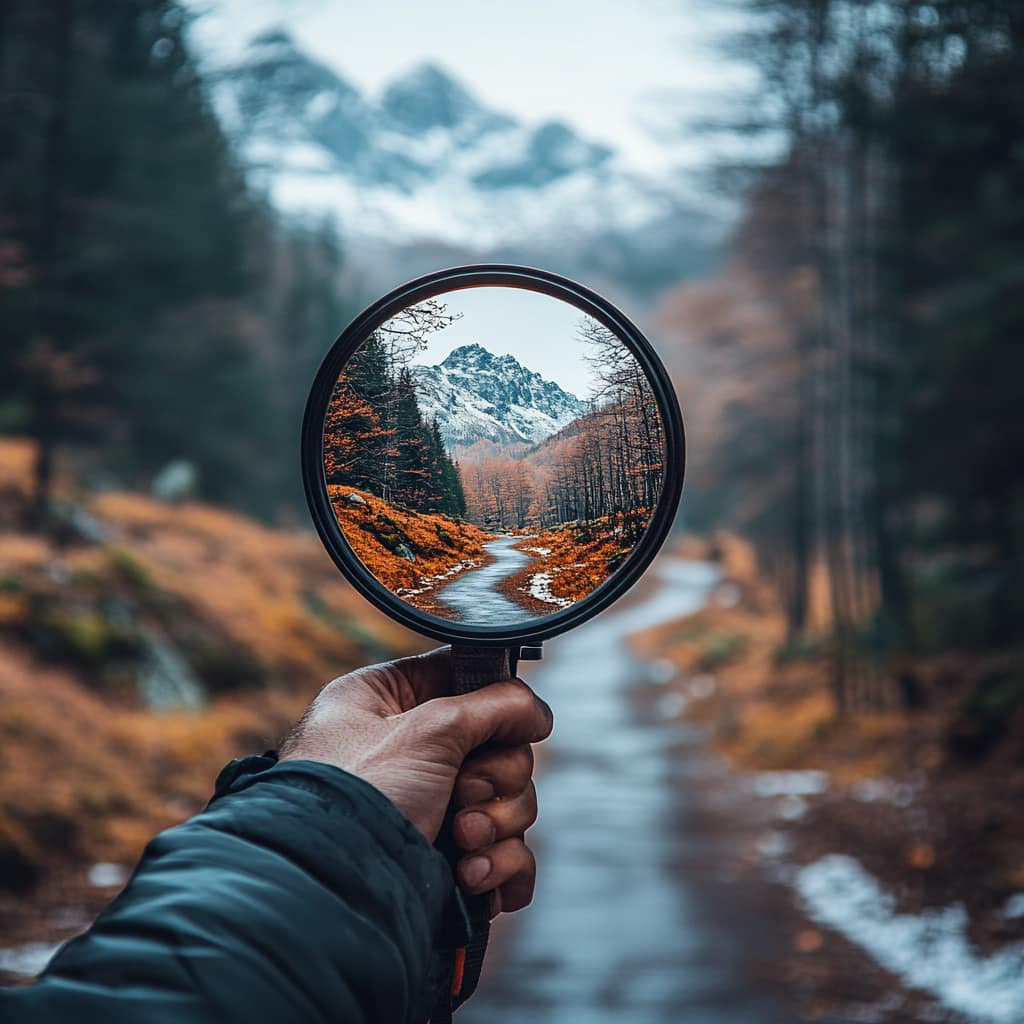 magnifying glass to showcase a beautiful landscape 